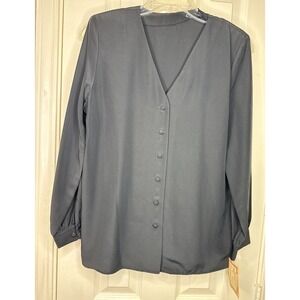 Vtg NWT All-Bilt Uniform Fashion Button Up Shirt Black Polyester Blouse Size 8 R